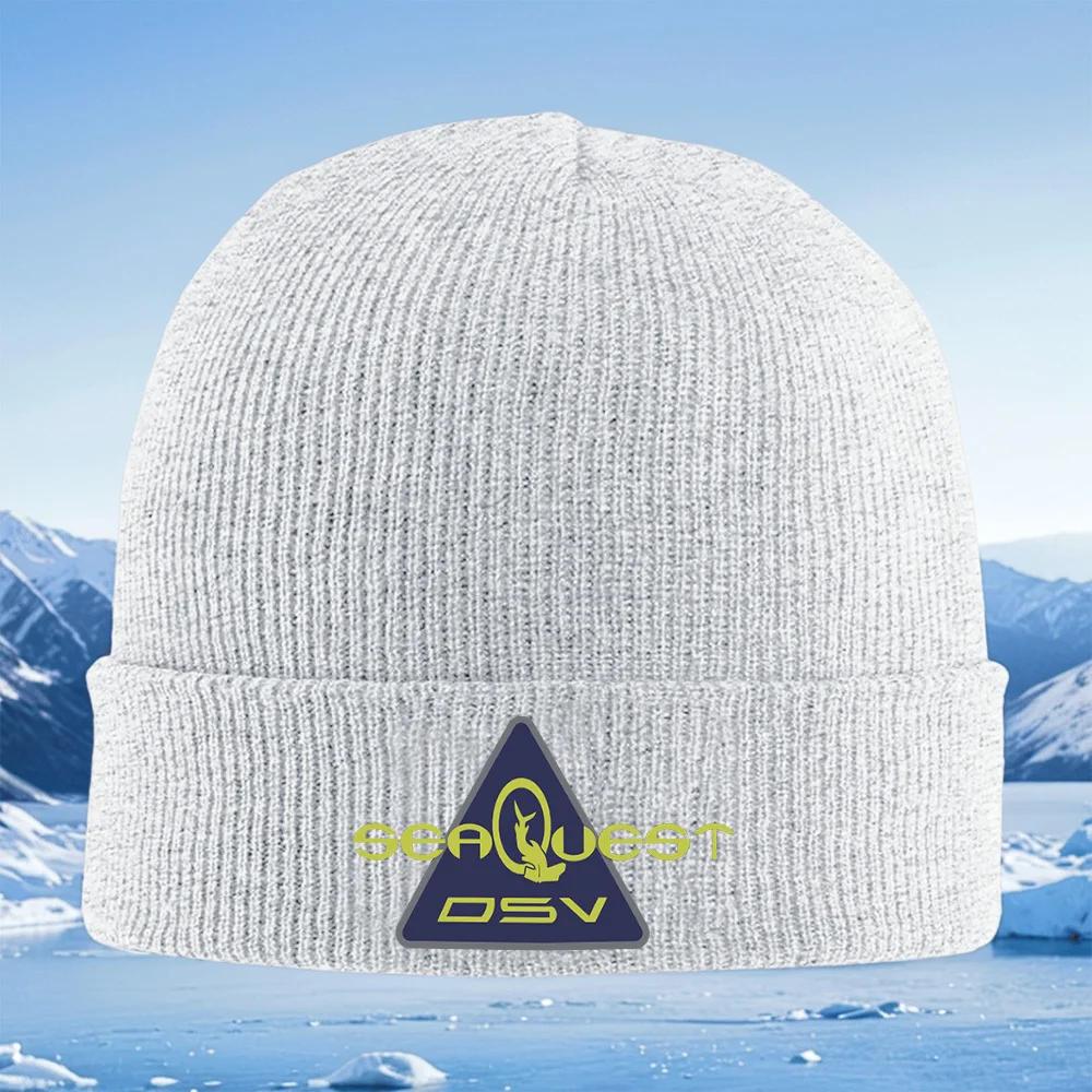 Sea Quest Blue Triangle Shape Emblem Unisex Women Unisex Knitted Hat Beanie Pullover Cap Winter Thermal Warm Christmas Outdoor Cycl