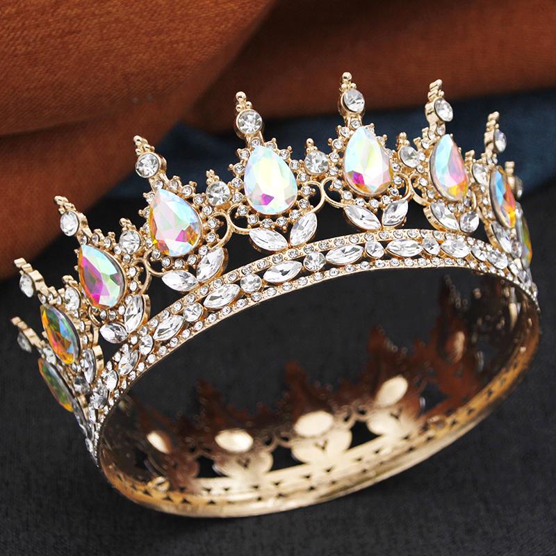 Royal Queen King Tiaras and Crowns for Women Princess Prom Wedding Party Full Round Diadem Bridal Hair Jewelry Accessories