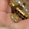 Exquisite Antique Gold Craftsm Blue Small Flower Bracelet for Women Natural Chalcedony White Exquisite Bangles Wedding