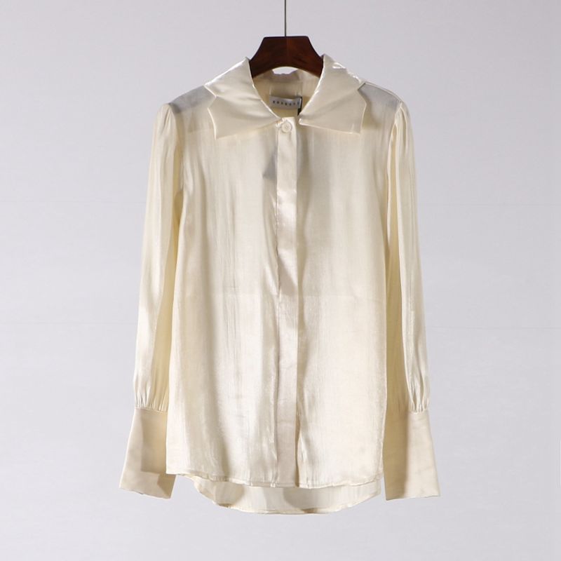 

Original Loose Bright Silk Elegant Fashion Long Sleeve Shirt Champagne M