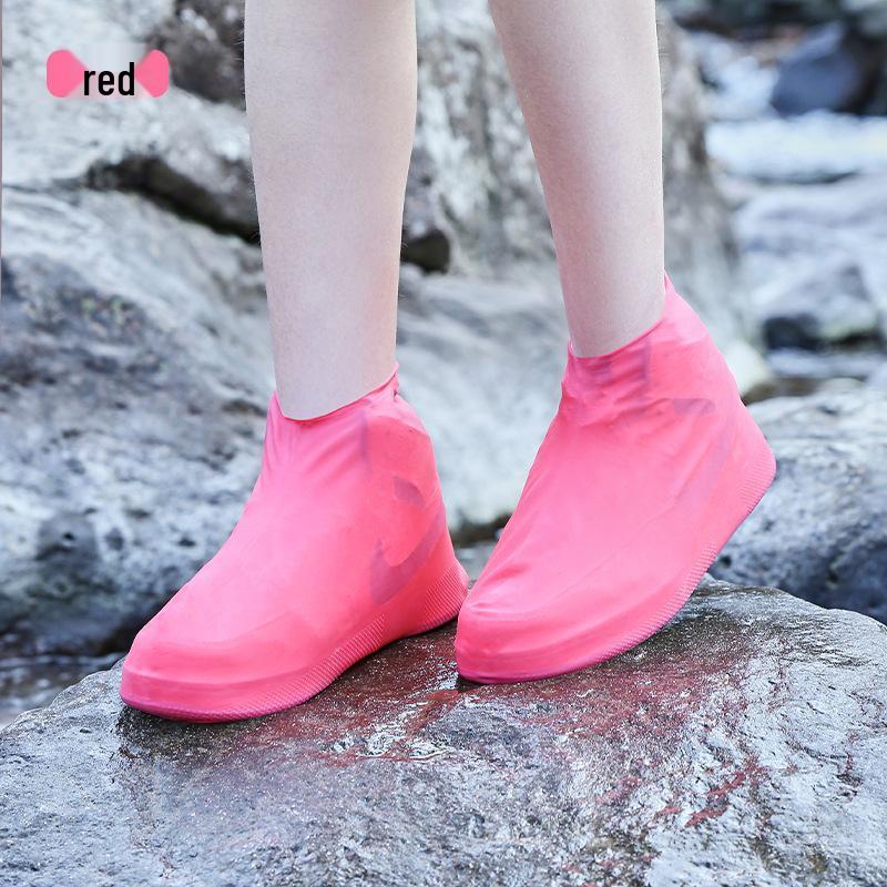 Mid-Calf Waterproof Latex Rain Shoe Covers with Non-Slip Sole – Thick, Elastic, and Portable