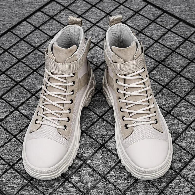 Fashion Men's breathable round toe motorcycle boots casual hiking shoes high top wear-resistant anti-oxidation versatile fashion