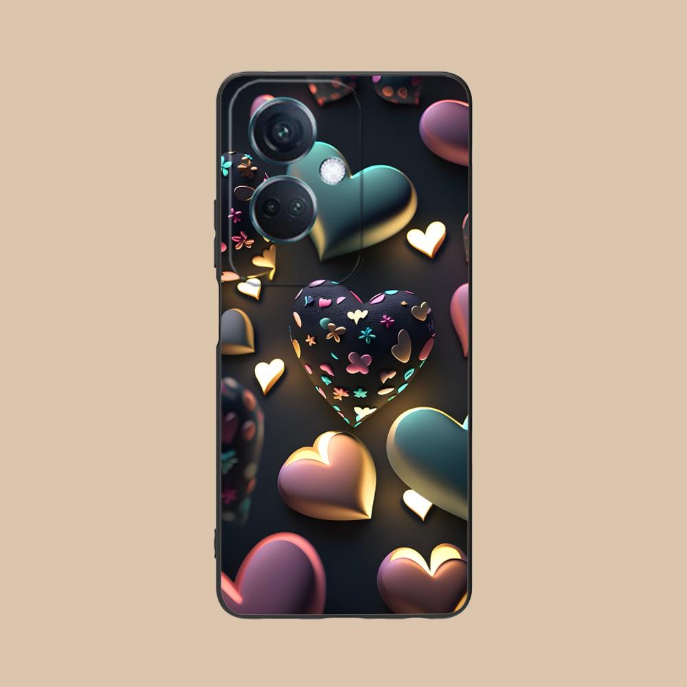 Y2K Glowing Hearts Mobile Phone Case for OPPO Reno 14 13 12 11 10 9 8 7 6 5 F T Pro 5G Colorful Printing Cover Smartphone Luxury