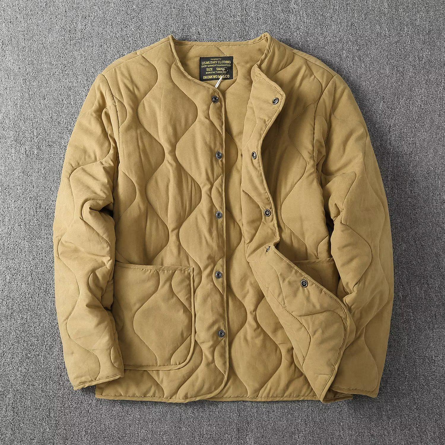 

2024 Ретро стеганое толстое хлопковое пальто для мужчин - модная, теплая, универсальная куртка на осень/зиму XXL хаки