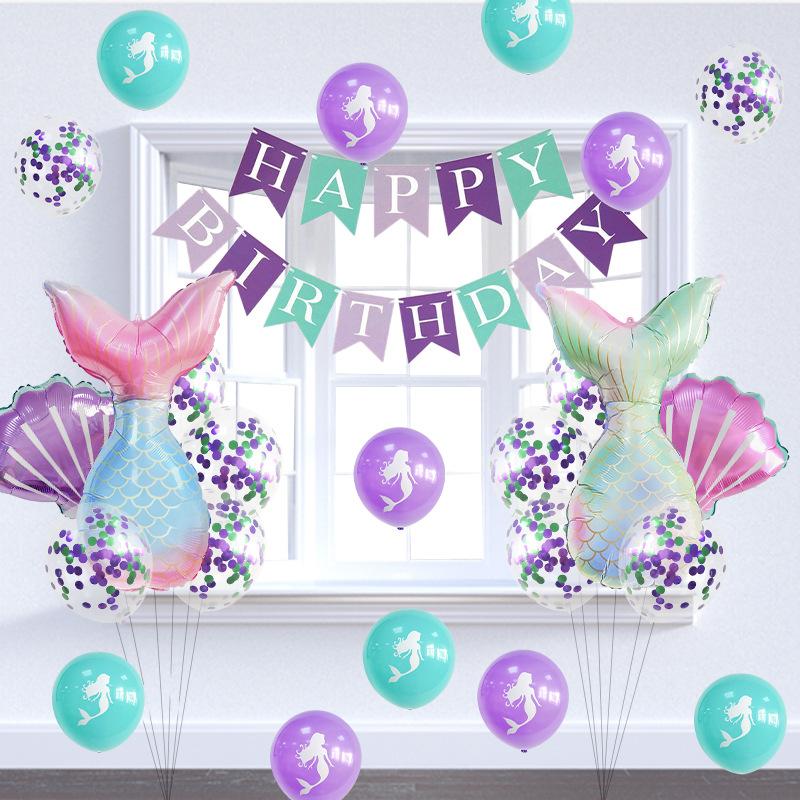 Gradual Change Mermaid Theme Balloon Kit Dream Children'S First Birthday Badge Combination Set