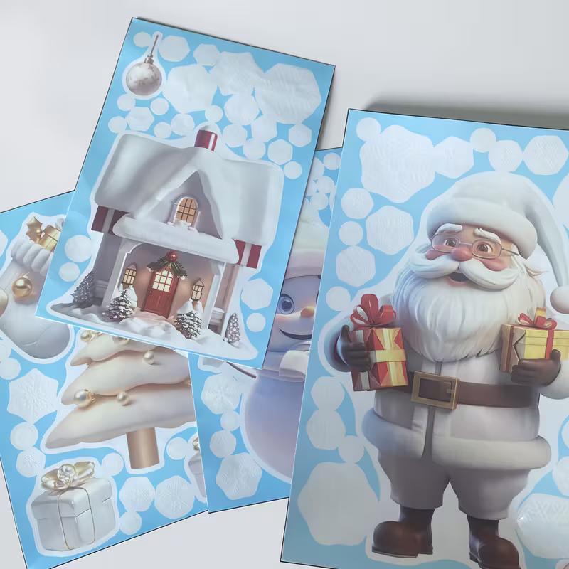 4PCS PVC Christmas Window Stickers Snowman Snowflake Santa Claus Window Electrostatic Sticker Merry Christmas Decals Home Decoration