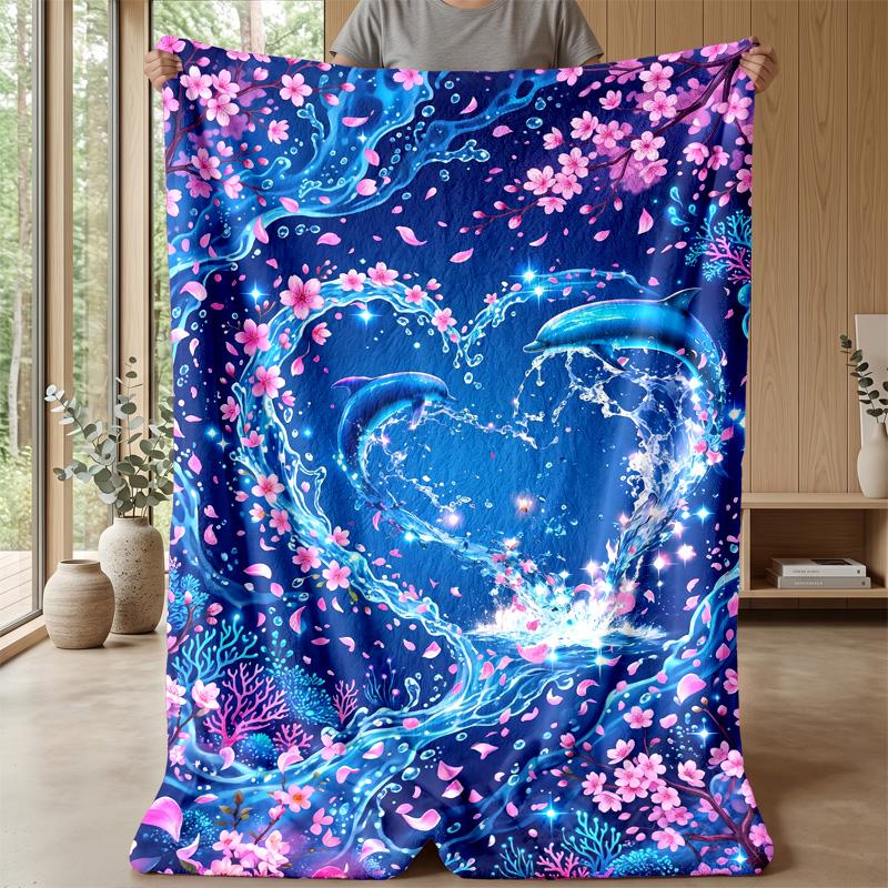 Ocean Heart Connection Theme blanket Lightweight Warm Flannel Blanket Decorative Throw Blanket for Home Decoration