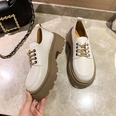 New British Style Thick-soled Lace-up Small Leather Shoes Women's Jk Thick-heeled Loafers Student Muffin Ladies' Single Shoes