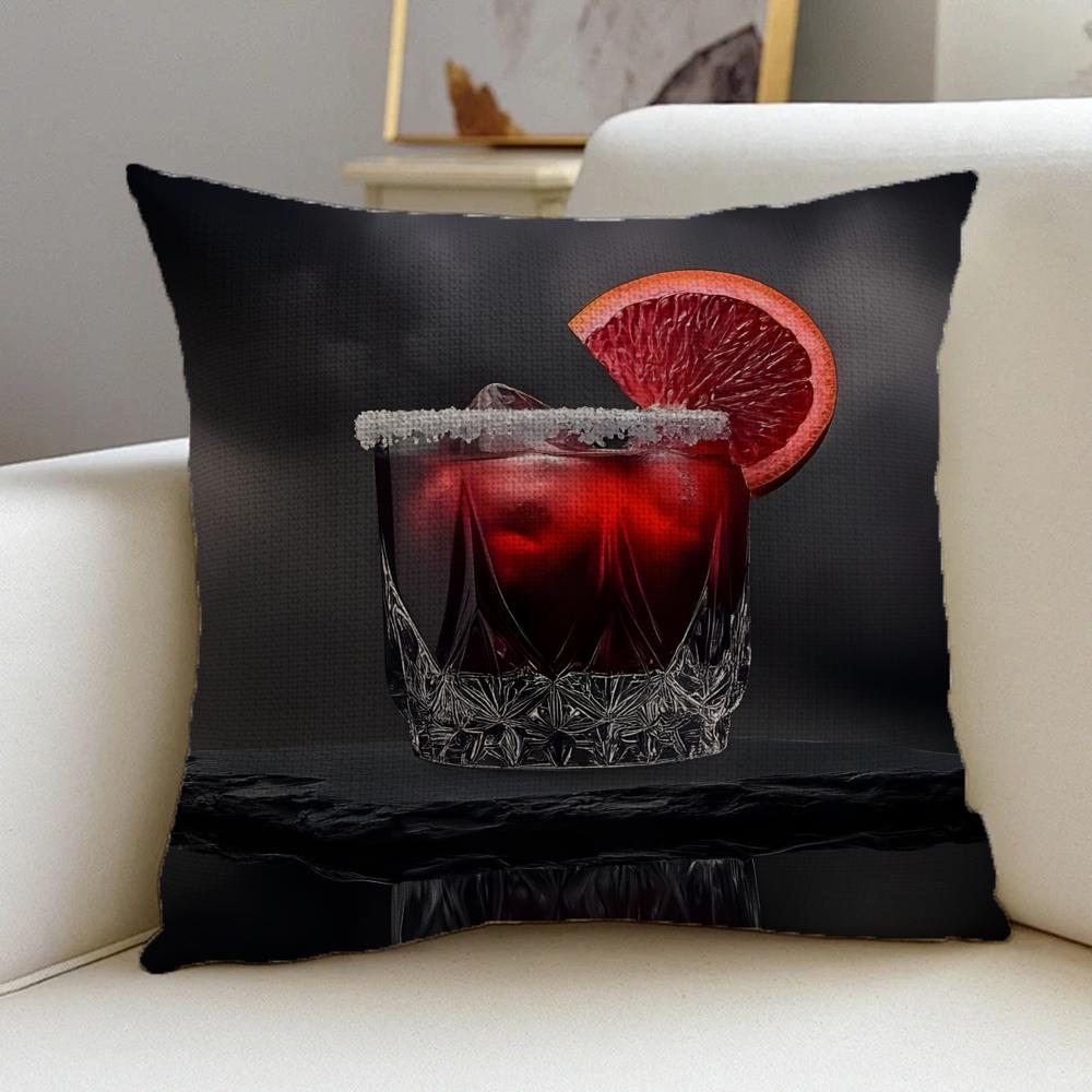 P-Bar Wine Glass Cushion Cover Cushion Cover Pillowcase, Anti-Mite Invisible Zipper, Linen Sofa Cushion