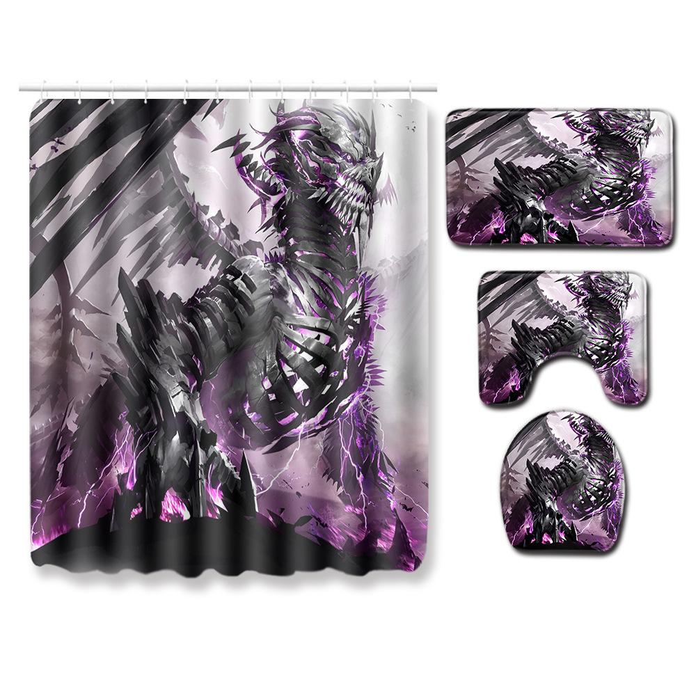 Skull Shower Curtain Floor Mat Combination Four-Piece Set Bathroom Toilet Carpet Shower Room Mat Foot Mat
