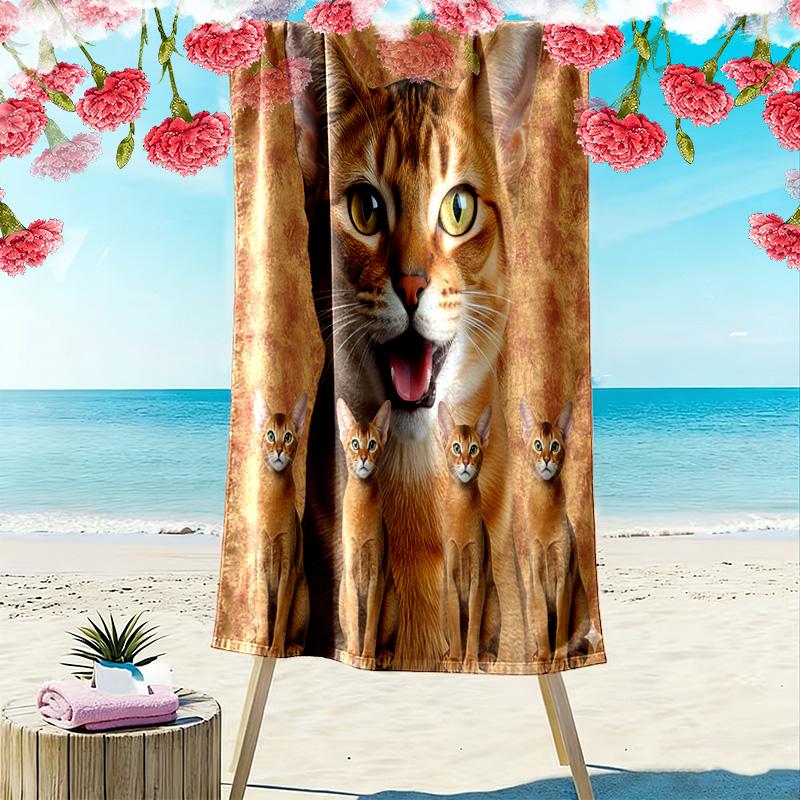 Abysinnia Cat Print Beach Towel, Large Soft Quick Dry Towel for Beach Camping Swimming