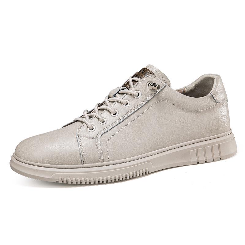Men s White Genuine Leather Sneakers: Soft, Breathable  Versatile for Spring/Autumn Casual Wear 40
