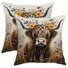 Vibrant Highland Cow Patterned Throw Pillow Covers Soft 100% Polyester Zipper ClosureDecor for Living Room 45x45cm