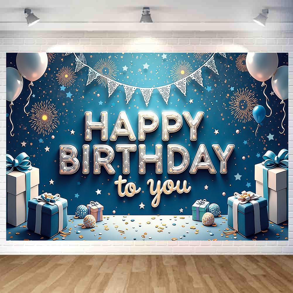 

Zabanchi 3D Blue and White Birthday Tapestry Wall Hanging Photo Background 180x120cm Party Decor Photo Poster Photography Stylish Wall Decor