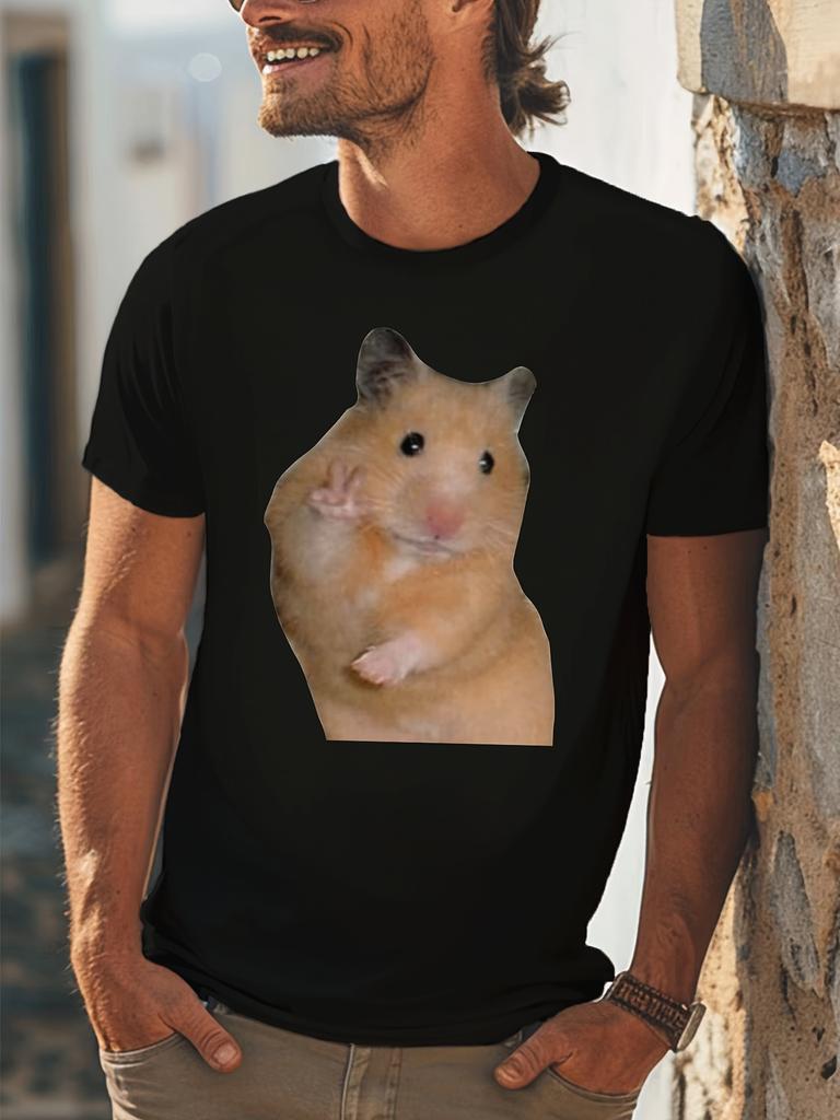 Graphic Meme Mouse Short Sleeve Comfy Stretchy Crew Neck Patterned Polyester Tee for Casual Daily Style - Machine Washable