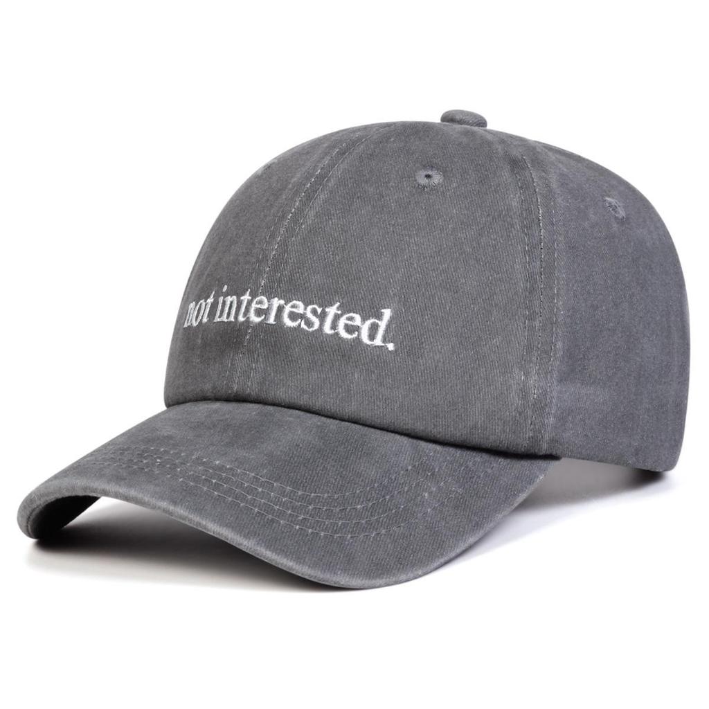 "not Interested." Embroidered Distressed Dad Hat Unisex Washed Cotton Casual Sunscreen Baseball Cap
