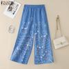 ZANZEA Women Casual Elastic Waist Loose Print Pants