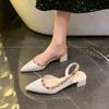 2025 Fashion New Style Studded Pointed Toe Flats Leather Open Toe Sandals Women's Sandals Women's Flats  Shoes