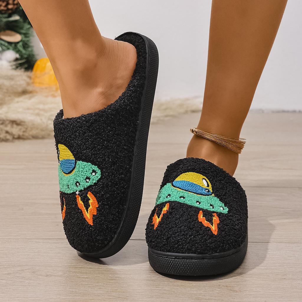 Fashion Platform Fluffy Slippers Women House Plush Cartoon Cowboy Designer Winter Shoes Girls Flats Home Fashion Footwear Large Size