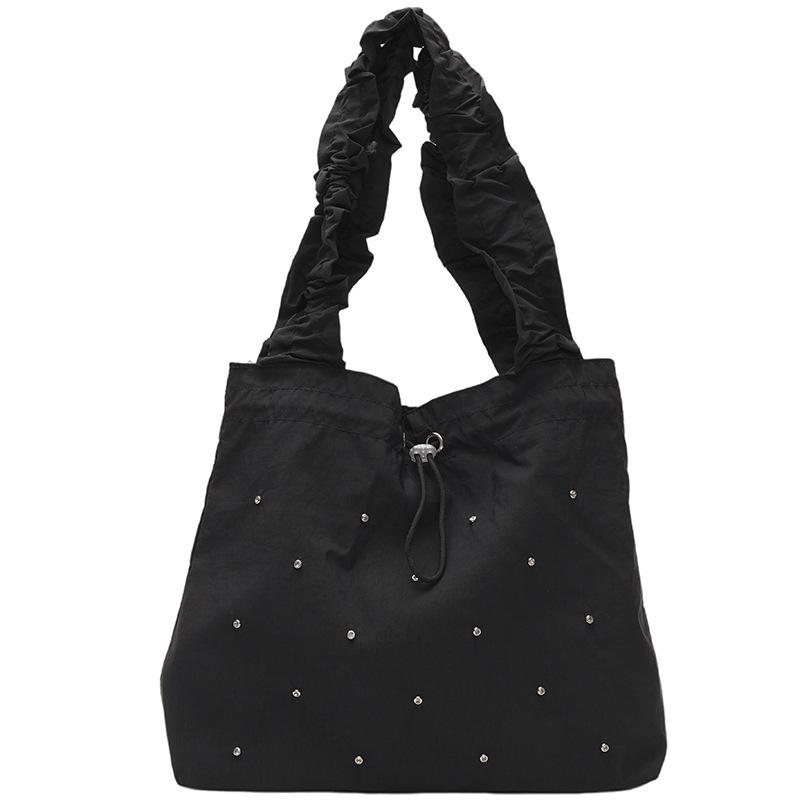 ins Korean version of fashionable small fresh shoulder bag 2025 new literary canvas tote bag versatile pleated shopping bag