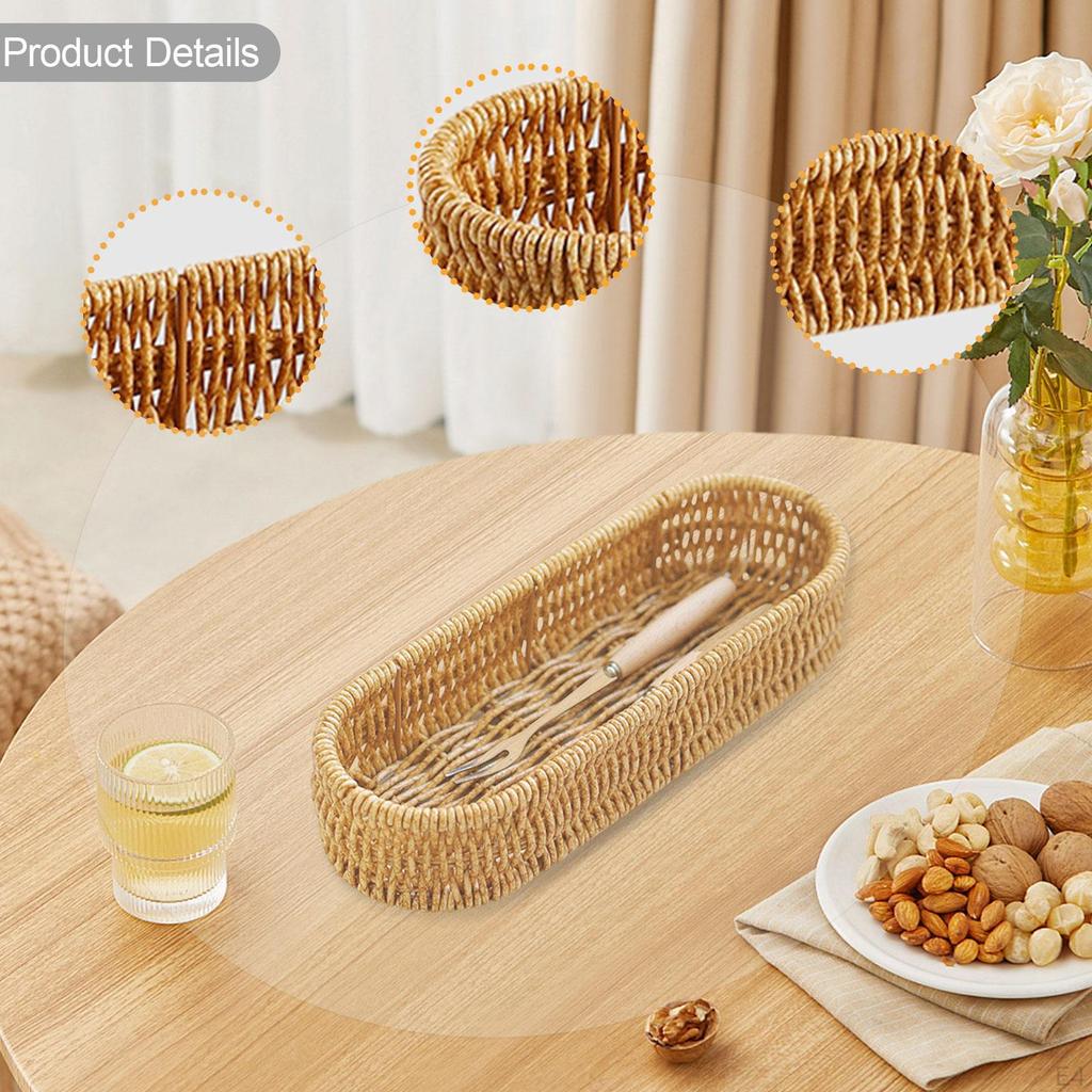Storage Basket Bread Baskets Forks Spoons Storages Organizer Woven Serving Handmade for Home