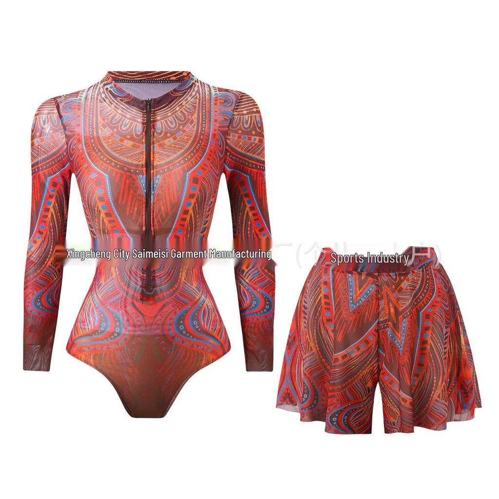 Women's Long Sleeve Sun Protection Bikini Set with European & American Style Shorts