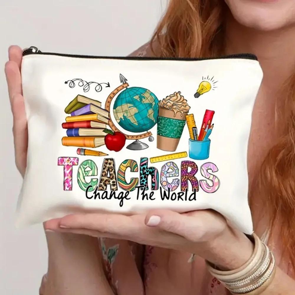 Linen Teacher‘s Day Gifts with Zipper Lightweight Stationery Storage Bag Portable Multi-functional Makeup Bag Teacher Pencil