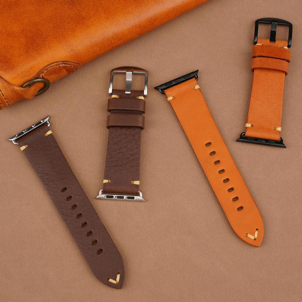 Genuine Cowhide Leather Watch Strap Replacement for Apple Watch Series 3 4 5 6 7 8 9 S9 Durable Smart Watch Wristband Accessory