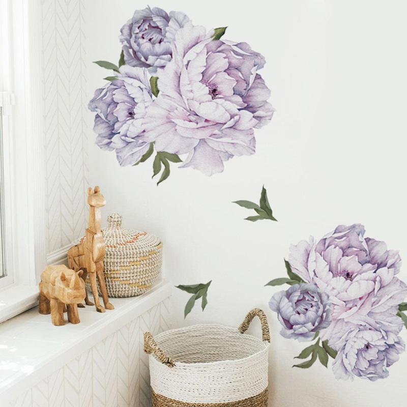 Purple Peony Flowers Wall Stickers for Kids Room Living Room Bedroom Home Decoration Wall Decal
