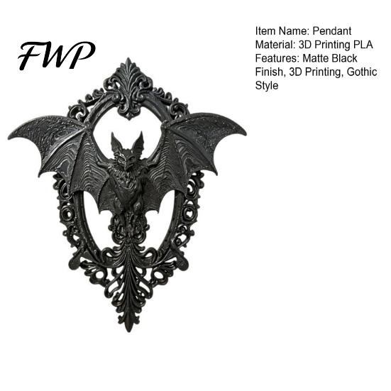 Industrial Style Wall Accent 3D Printed Gothic Bat Hanging Decor, Vintage Frame Art, Decor Dark Sculpture for Halloween Home Living Room Bedroom