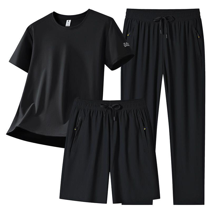 

Men s Summer Ice Silk Quick-Dry Suit: T-shirt, Long Sleeve, Long Pants, Shorts Set XL