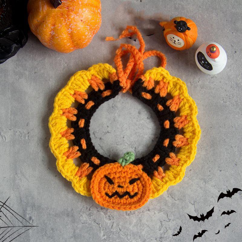 Cute Halloween Pet Cat Dog Woven Scarf Hat Clothing Collar Kawaii Cartoon Cats Dress Up Clothing Costume Pet Accessories