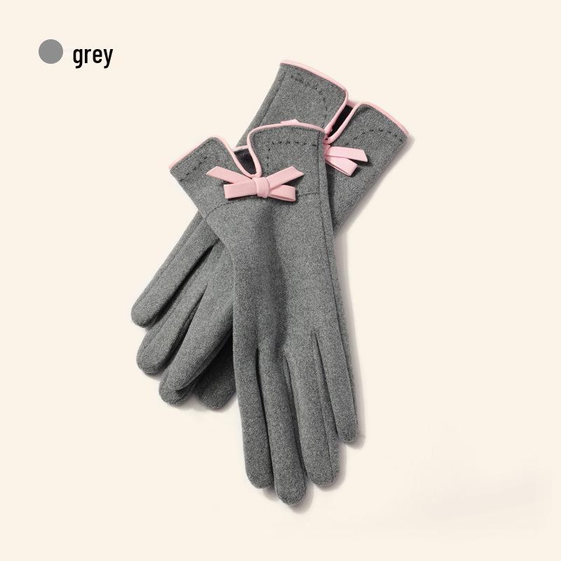 Women's Cute Warm Winter Touchscreen Velvet Bow Gloves DY28