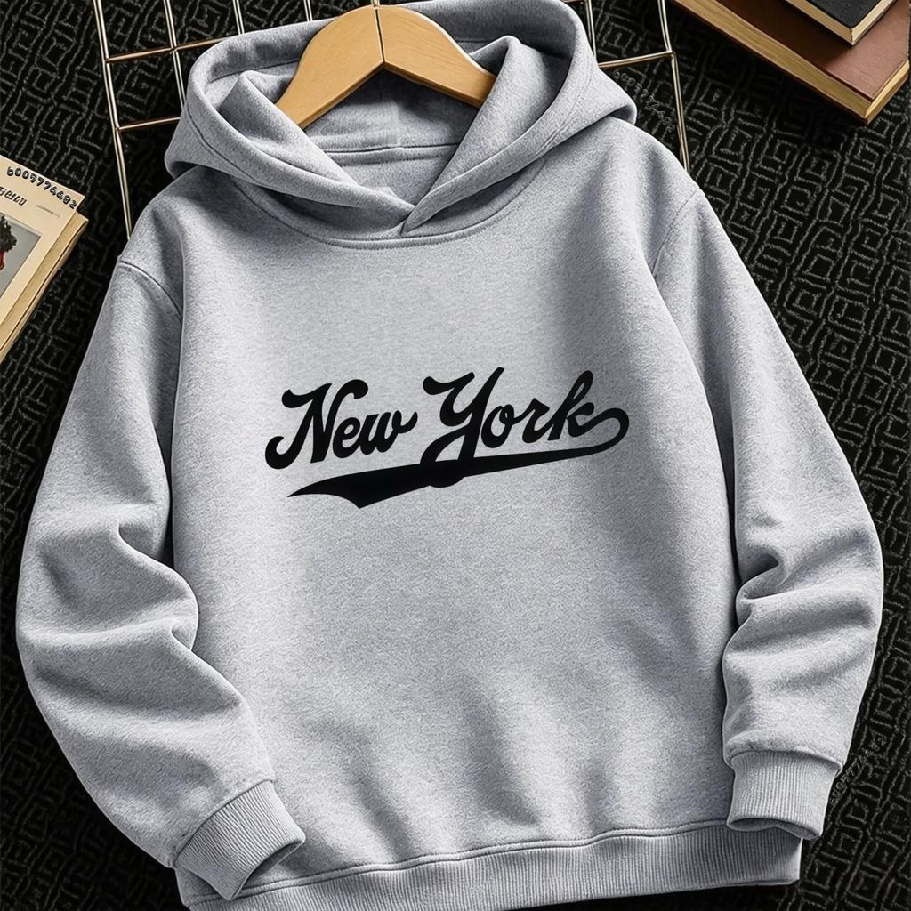 Vintage Letter New York Kids Hoodie Casual Loose Pullover Hooded Sweatshirt For Children