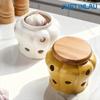 JUSTINLAU Ceramic Garlic Storage Jar Pumpkin Shape with Lid Garlic Head Ginger Chili Pepper Storage Jars Hollow Openwork Candle