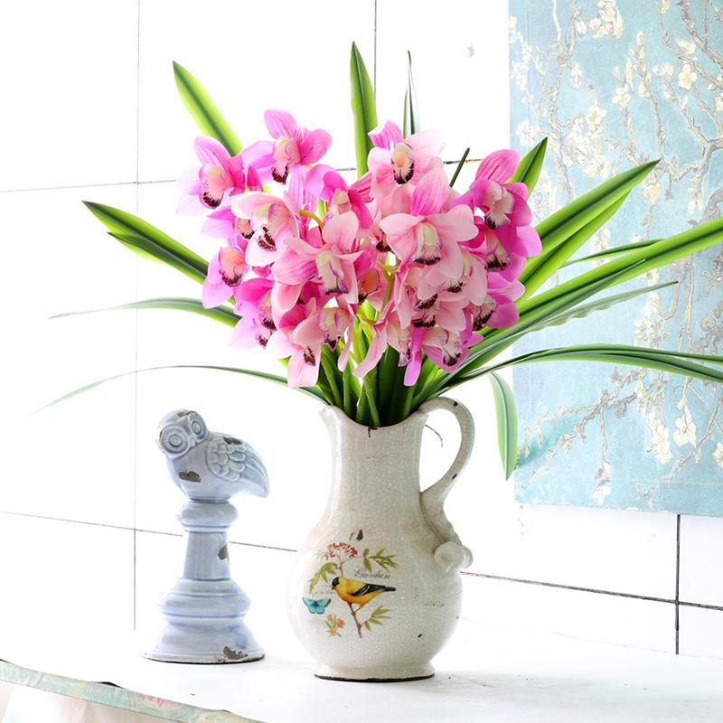 1Pc Fake Flower Shopping Mall Decoration Soft Rubber Home Decor Simulation Green Plants DIY Artificial Cymbidium Leaves Plastic