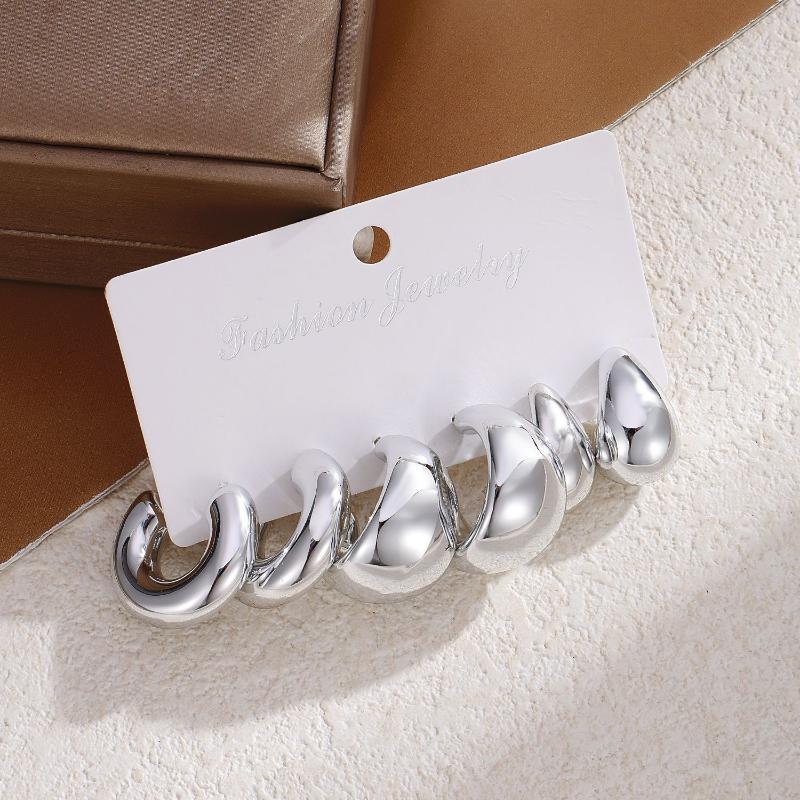 Texture Geometry Multi Shaped Women'S  Ring Earring Set Elegant  Style Unique Design Earrings