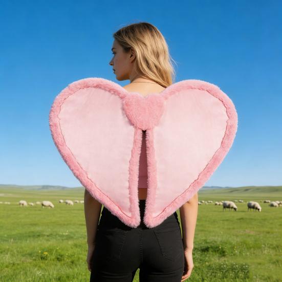 Alla hjärtans dag Kärlekshjärta Plyschvinge med Elastiskt Band Barn Vuxna Hjärtformad Rosa Vinge Bröllop Festival Kostym Fest Cosplay Rekvisita