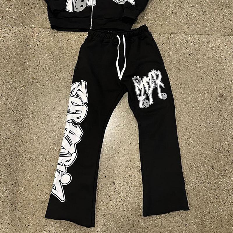 2025 Autumn and Winter Trend New Design High Street Print Hooded Hip Hop Street Style Casual Sweater Set