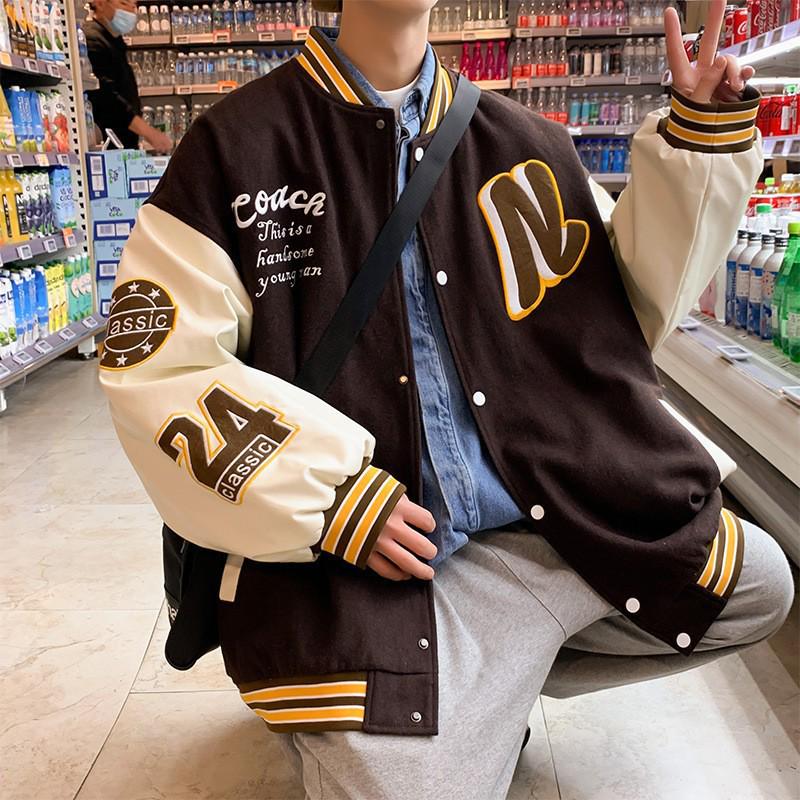 

Men s Retro Patchwork Baseball Jacket: Autumn Casual Hip Hop Streetwear for Couples 3XL