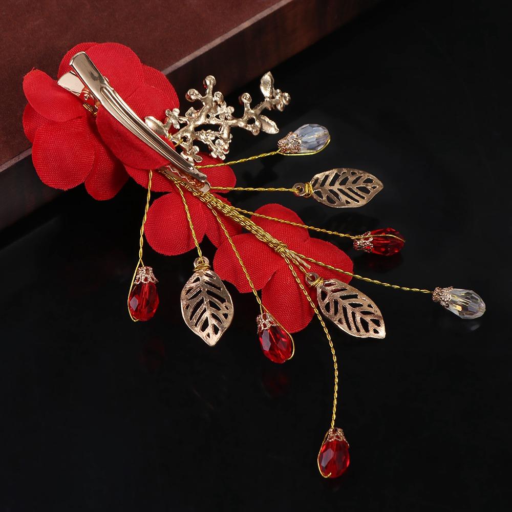 Hair Ornaments Red Flower Women Barrettes Duckbill Clips Festival Hairpins Chinese Hanfu Hair Clips