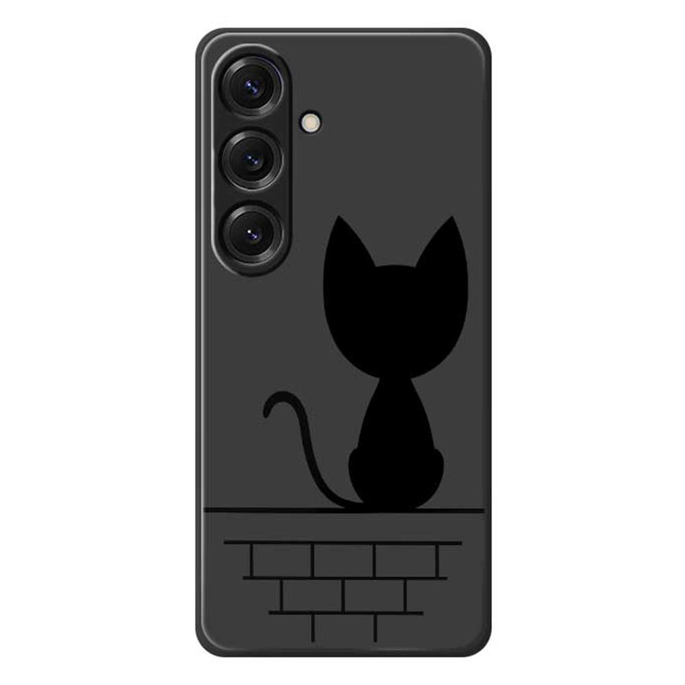 

For Samsung Galaxy S25 Case Black Cat on the Wall Pattern Printing Straight Edge TPU Phone Back Cover Black