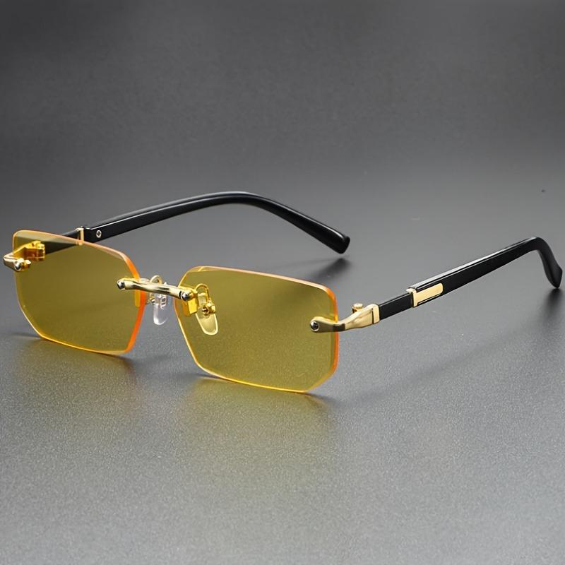 1 pair of retro-style square Men's glasses blue lenses frameless design perfect for summer style Vintage-inspired look