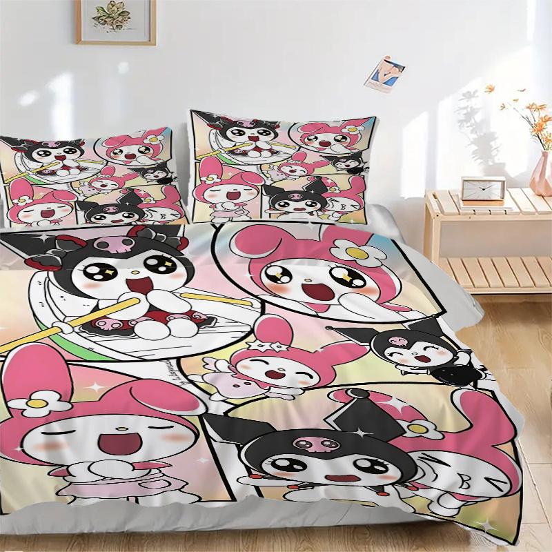 

3pcs Sanrio Cute Characters Quilt Cover Set - Soft & Comfortable Polyester Fabric, All-Season Breathable Comforter Set For 1 Quilt Cover & 2 Pill 135x200cm