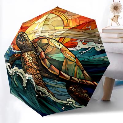 1pc Ocean Turtle Automatic Umbrella | Portable Foldable 8-Rib Manual Open, Cute Birthday & Holiday Gift for Outdoor Yy260107096