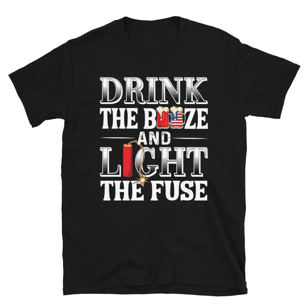 Booze & Fireworks July 4th of July USA US Flag T-Shirt XXXL