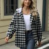 Women Autumn Winter Long Sleeve Hooded Plaid Warm Woolen Coat Cardigan