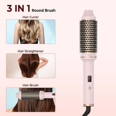 Wired Curling Brush LED Display Thermal Brush Fast Heating Negative Ion Round Brush Electric Hair Straightening Curling Wand Tools