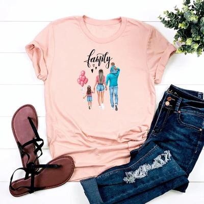 Tee Top Fashion T Shirt 90s Sweet Style Family Lovely Clothing Casual Short Sleeve Women Print Lady Female Graphic T-shirt