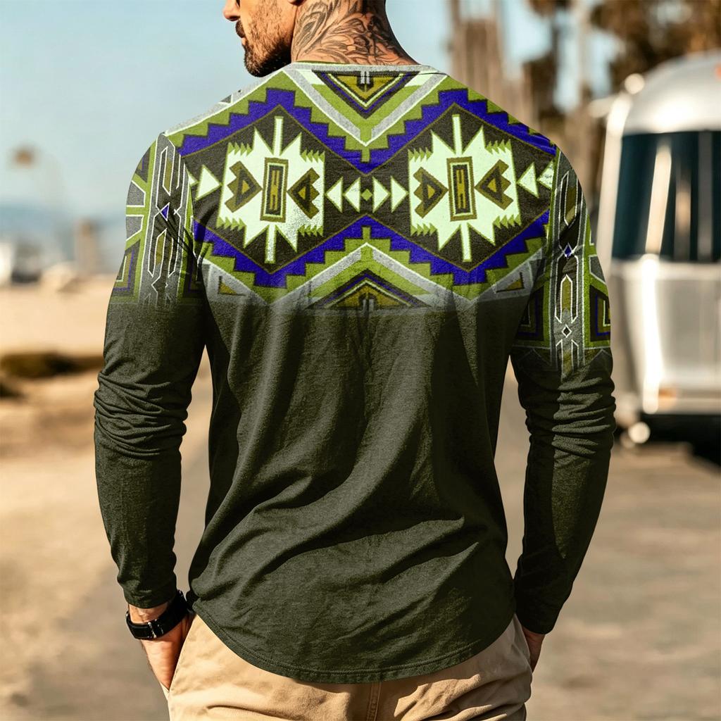 Men's Casual Vintage Boho Long Sleeve Shirt for Everyday Wear